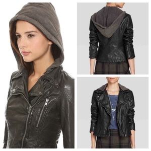 Free People Hooded Vegan Leather Jacket